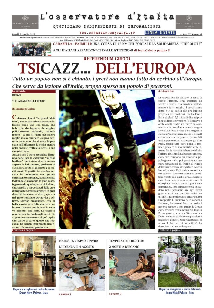 L'osservatore d'Italia edizione del 6 Luglio 2015